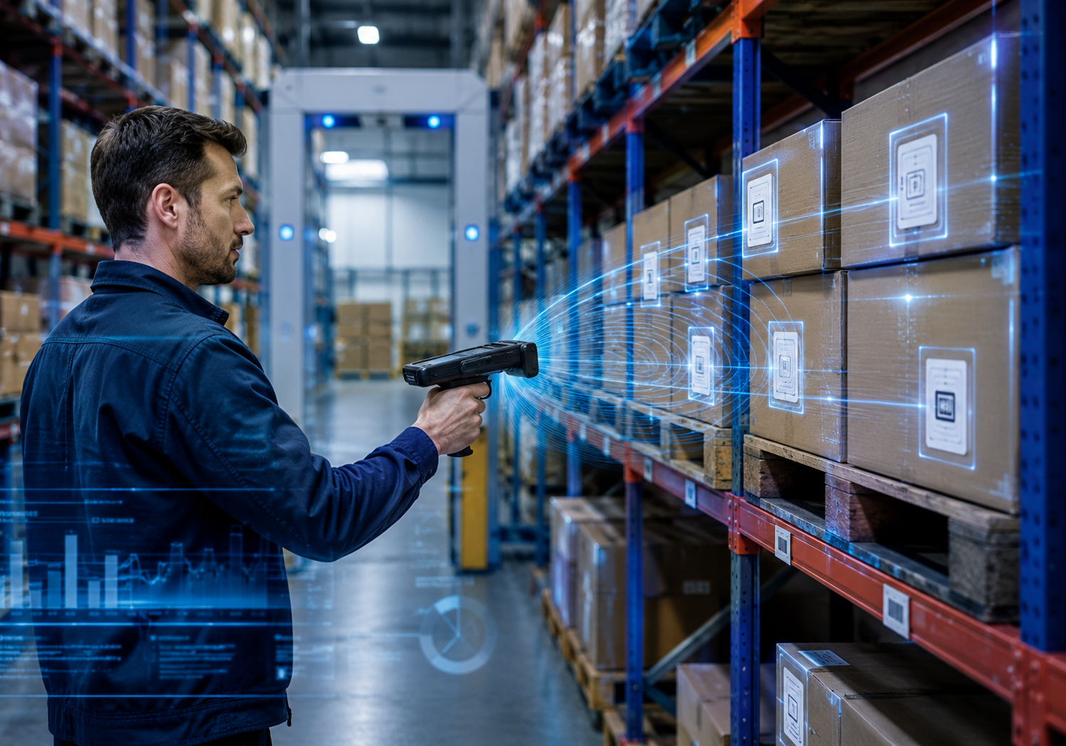 Control de inventario RFID con lector portátil en bodega industrial — LCSA RFID Ecuador